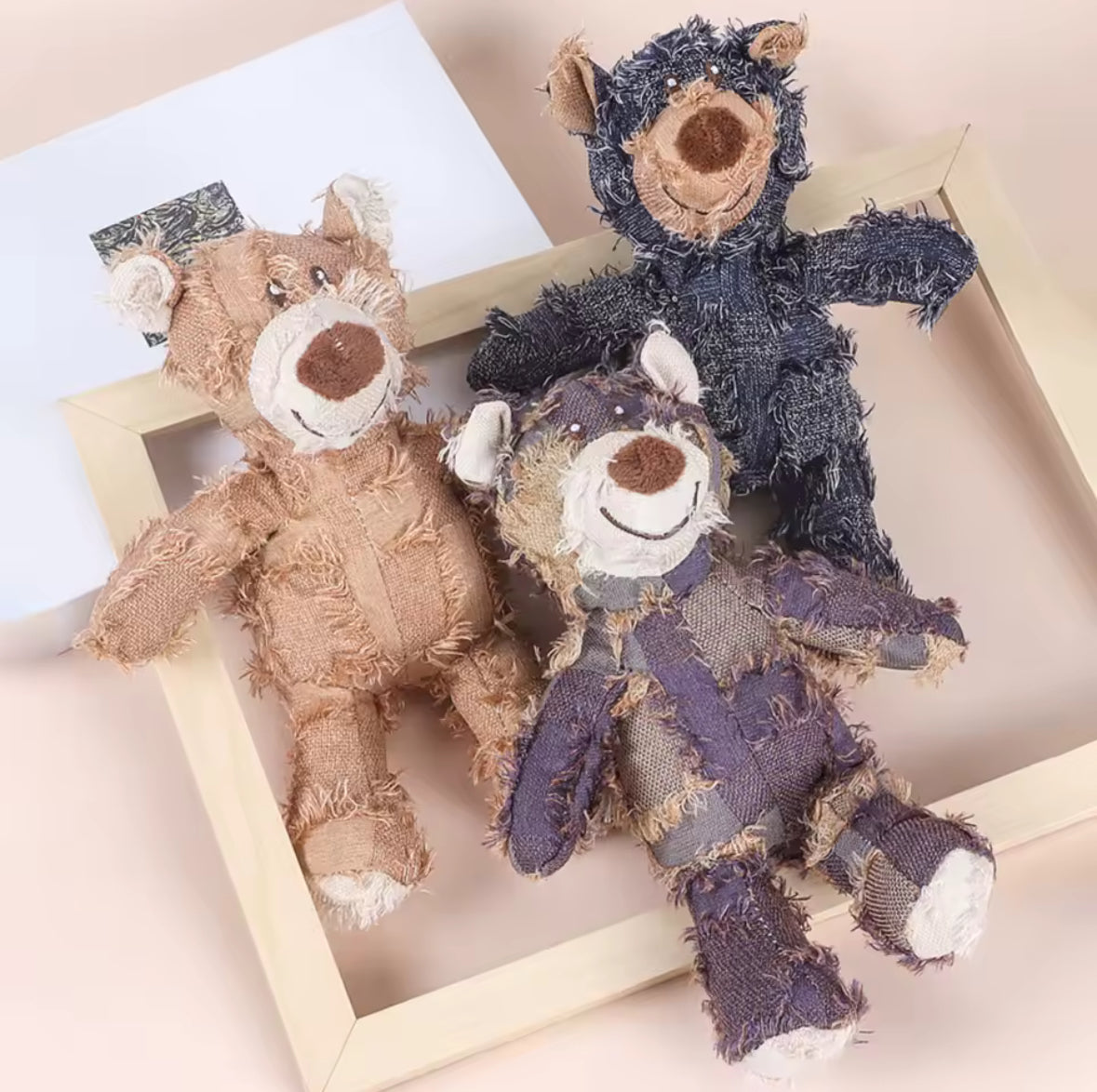 Denim Patchwork Stitch Bear Toy
