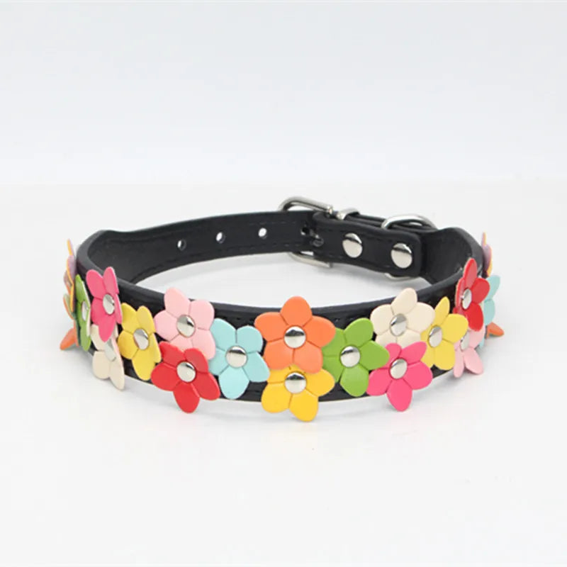 Flower Leather Dog Collar