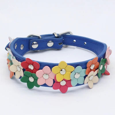 Flower Leather Dog Collar