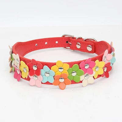 Flower Leather Dog Collar