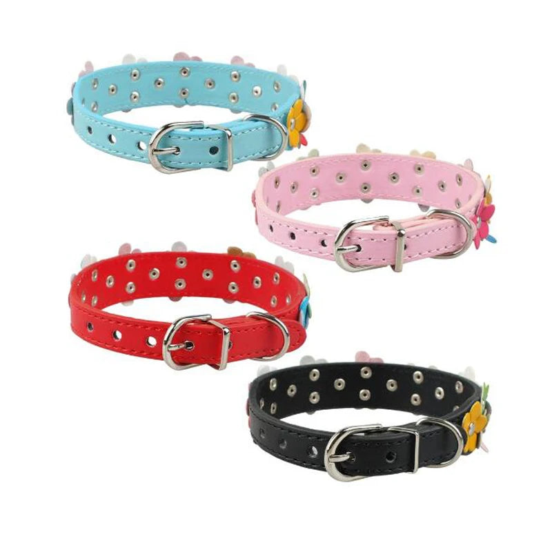 Flower Leather Dog Collar