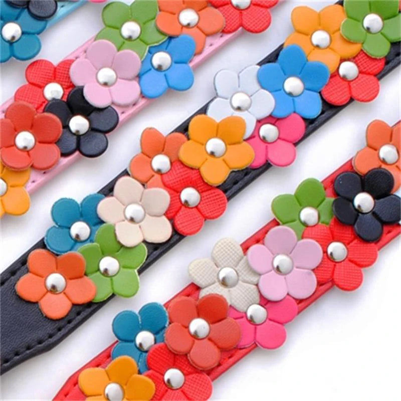 Flower Leather Dog Collar