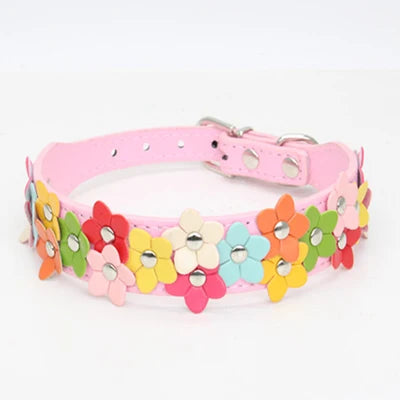 Flower Leather Dog Collar