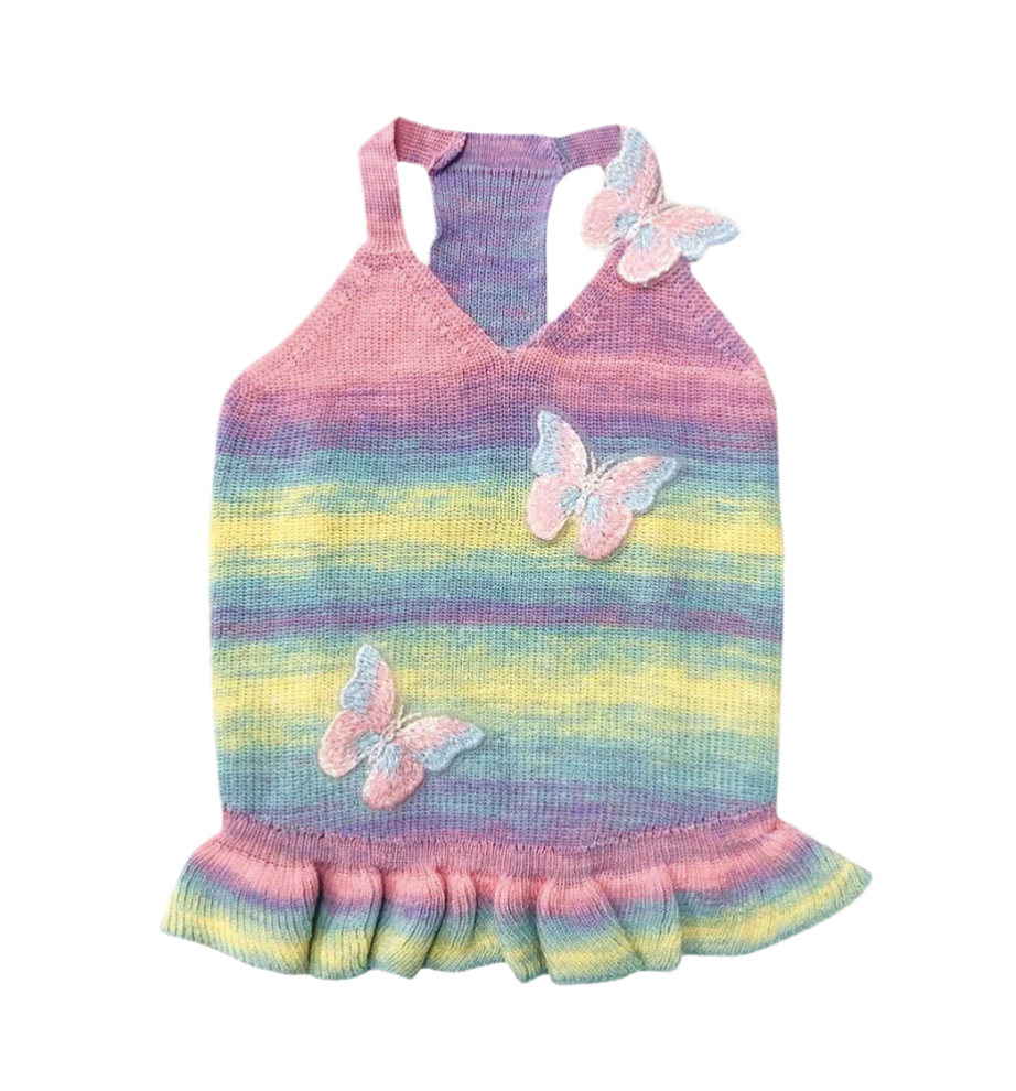 Gradient Butterfly Knit Dog Dress