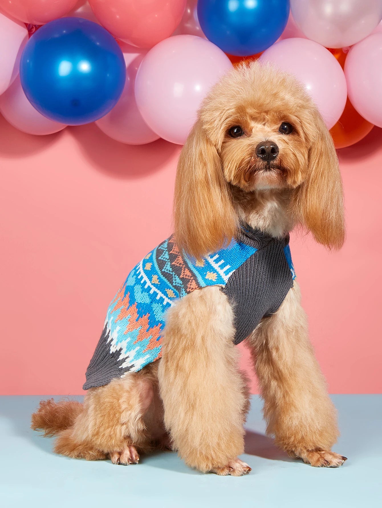 Striped Dog Sweater with Fuzz Ball Hood