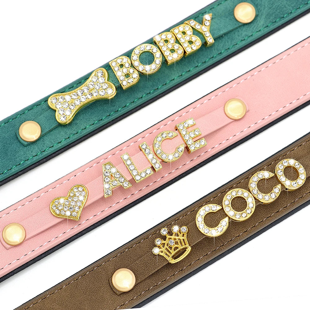 Personalized Bling Leather Collar