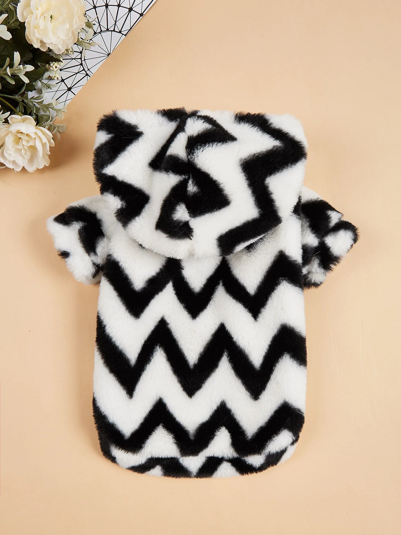 Zigzag Print Fluffy Dog Hoodie