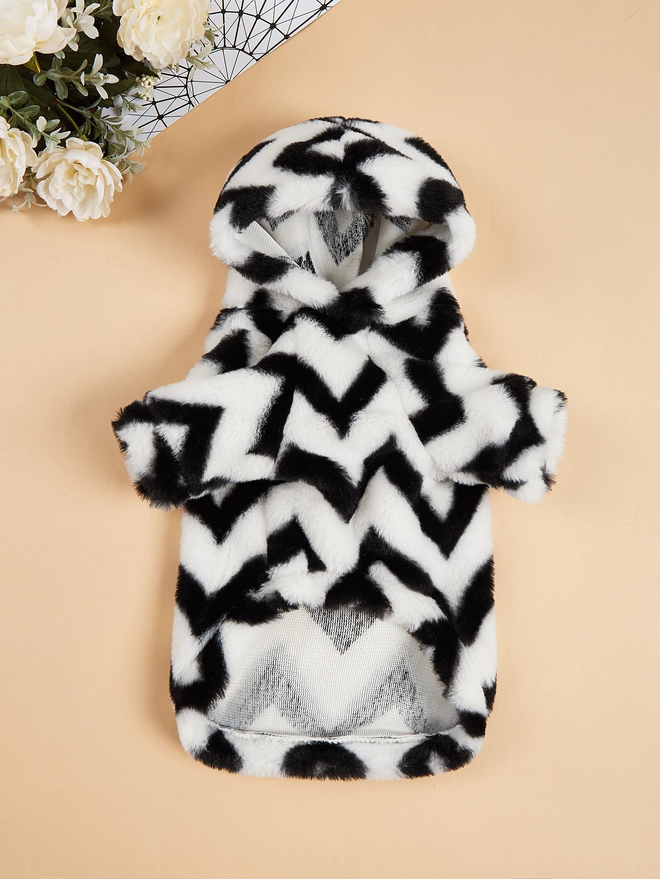 Zigzag Print Fluffy Dog Hoodie