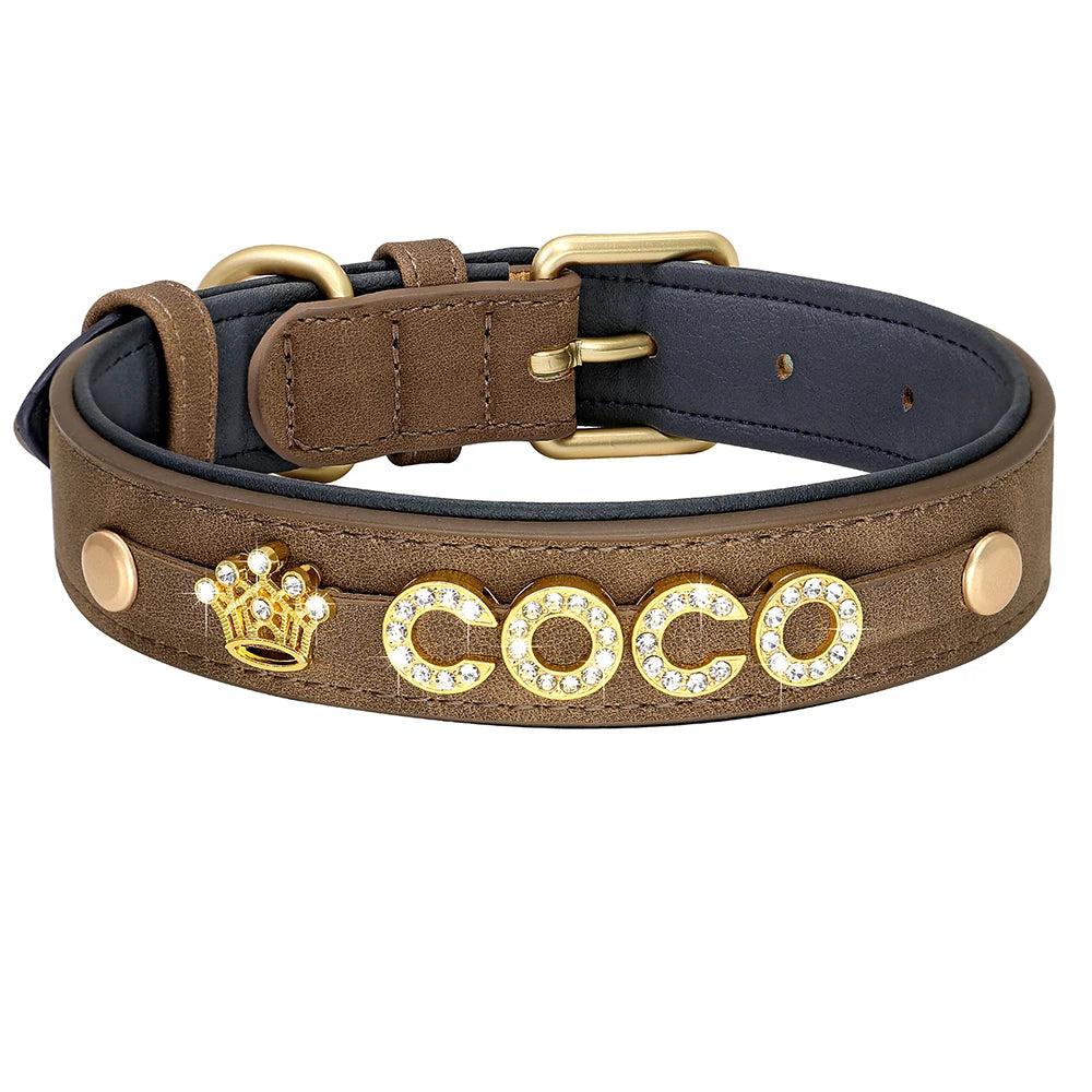 Personalized Bling Leather Collar
