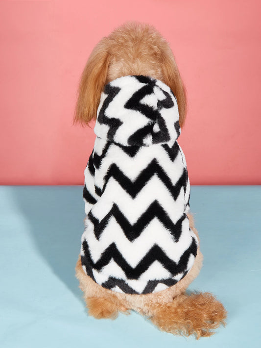 Zigzag Print Fluffy Dog Hoodie