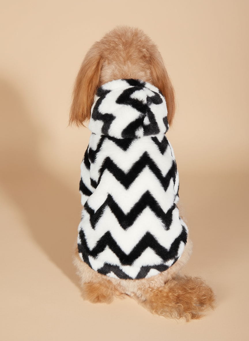 Zigzag Print Fluffy Dog Hoodie