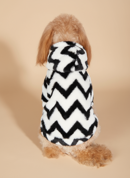 Zigzag Print Fluffy Dog Hoodie