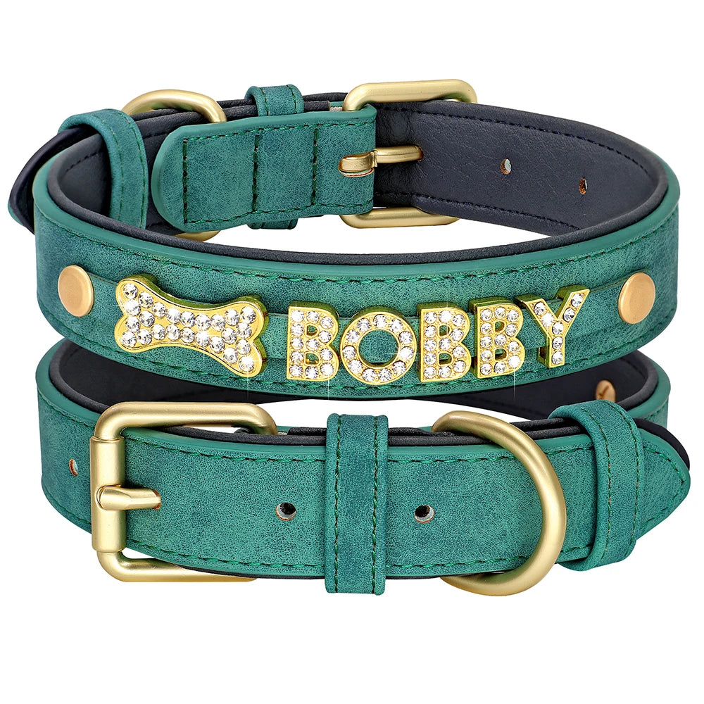 Personalized Bling Leather Collar