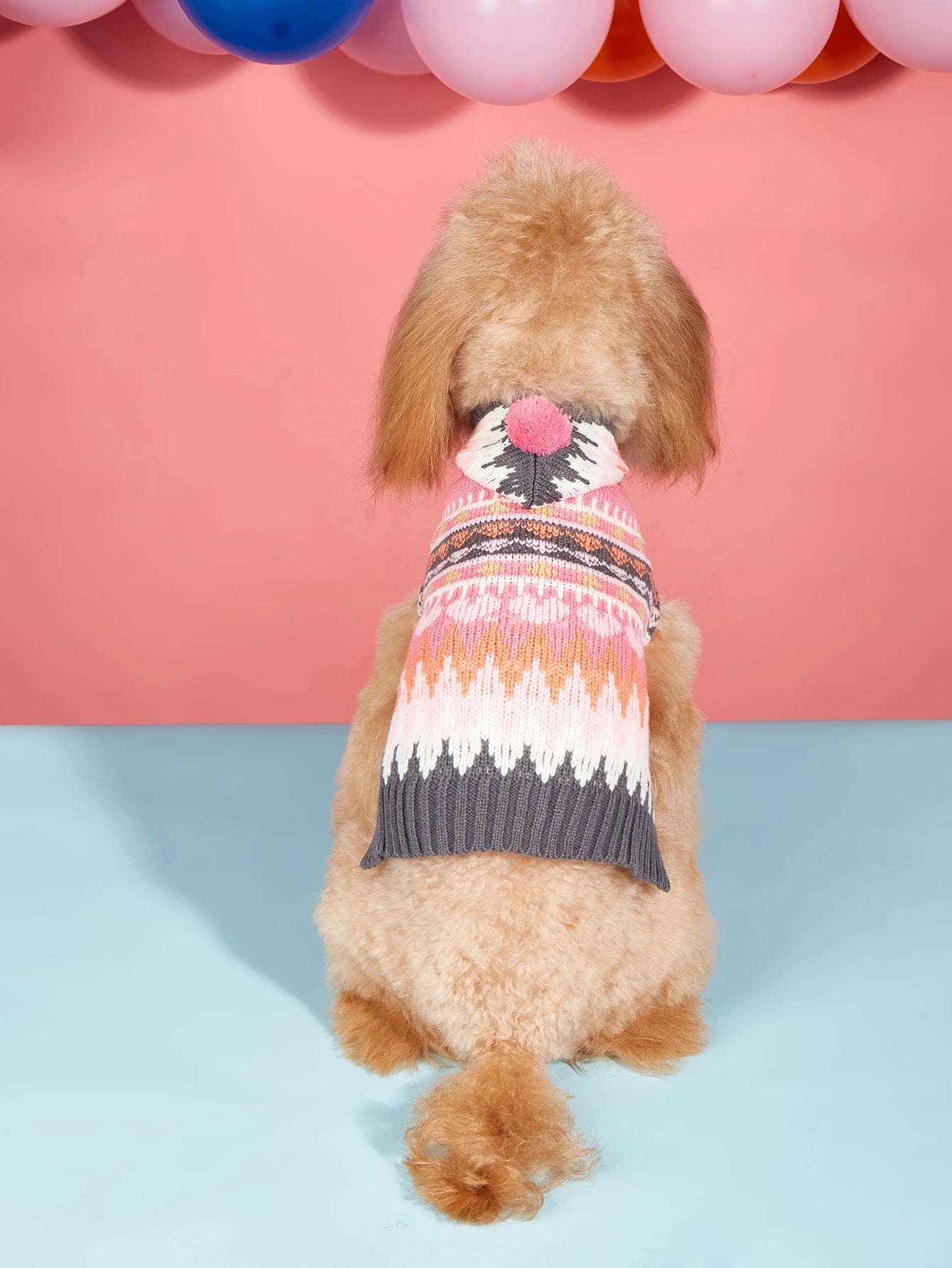 Striped Dog Sweater with Fuzz Ball Hood