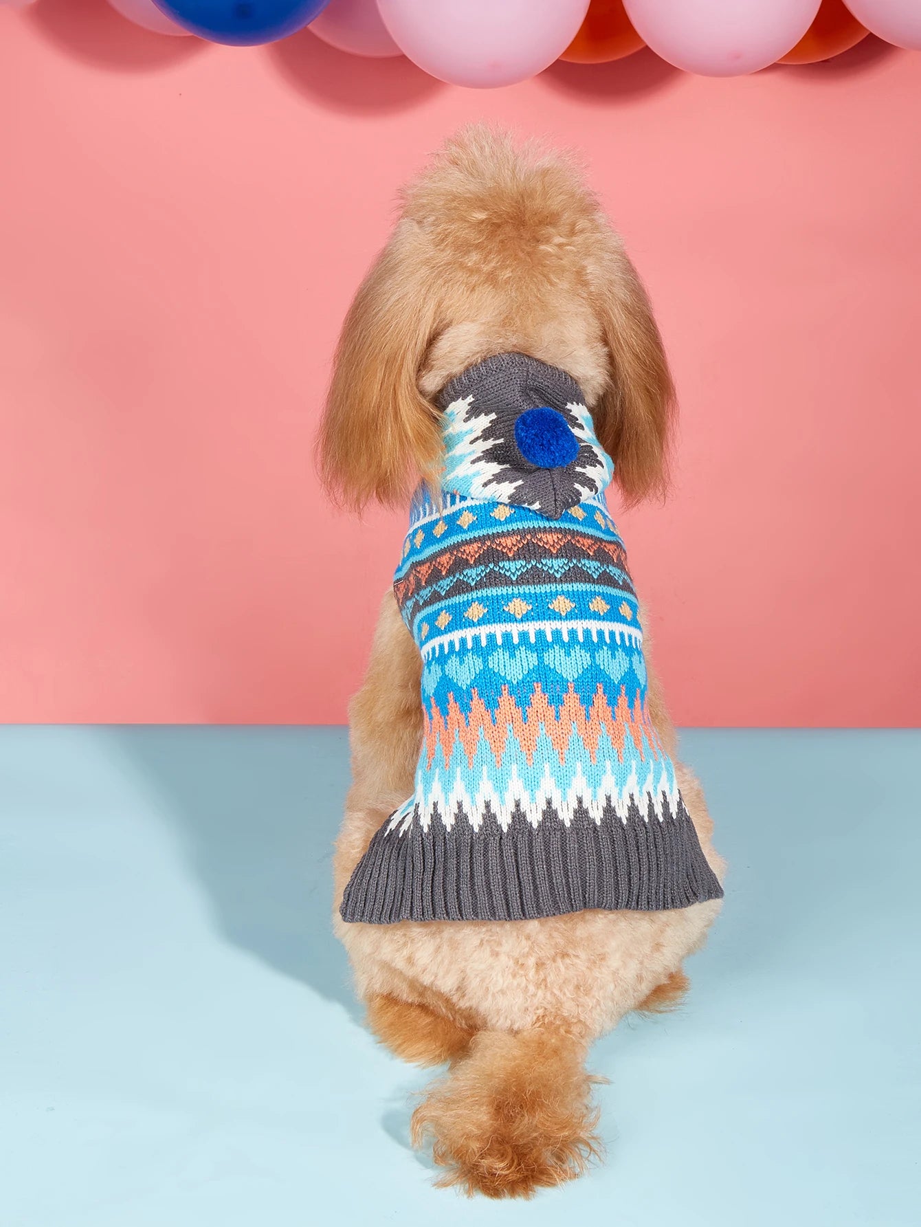 Striped Dog Sweater with Fuzz Ball Hood