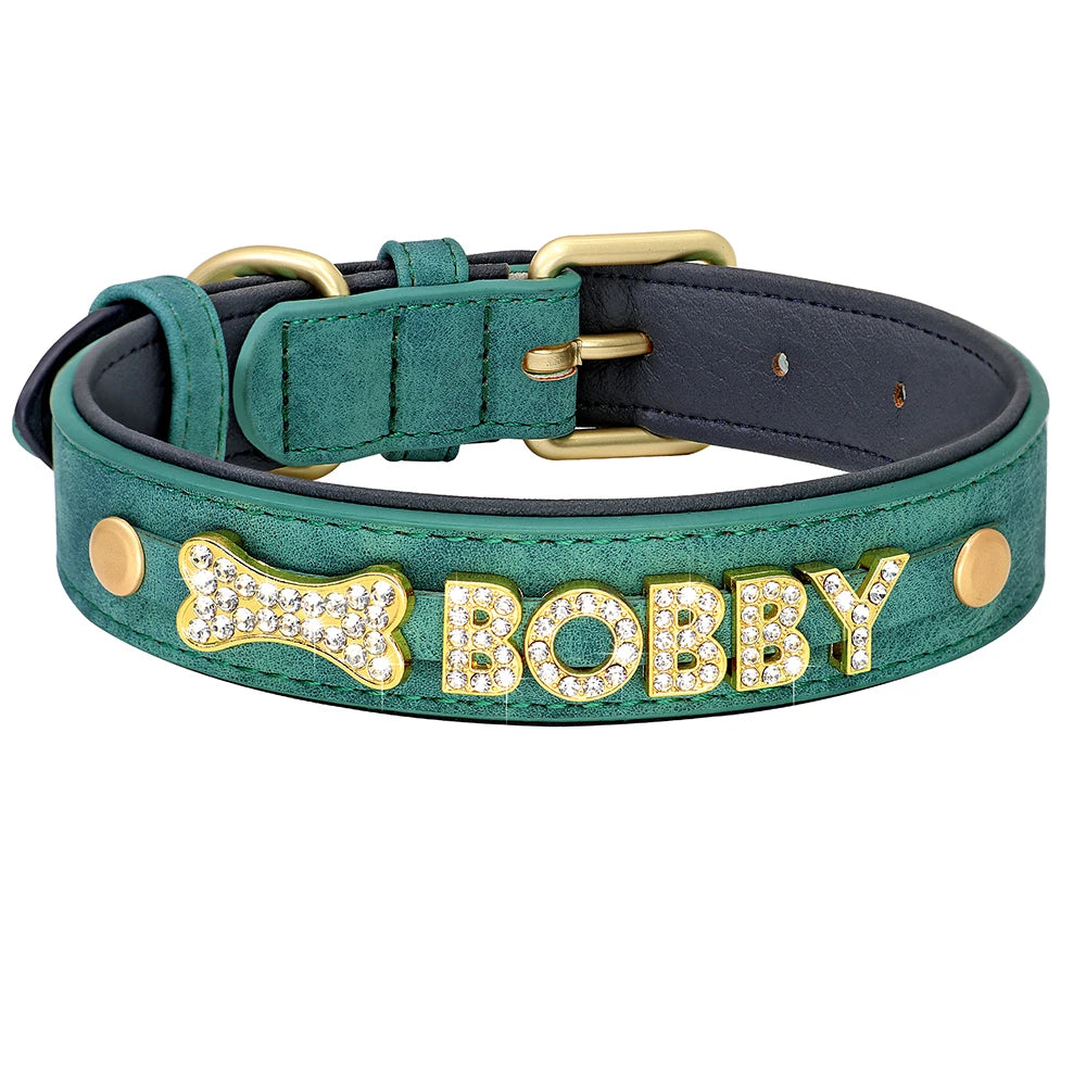 Personalized Bling Leather Collar