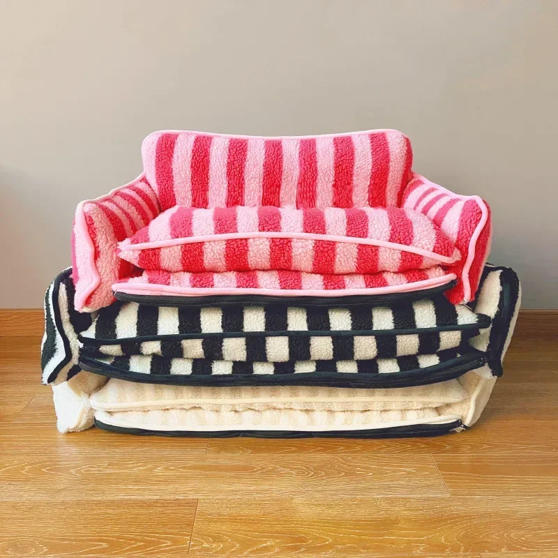 Striped Plush Sofa Bed