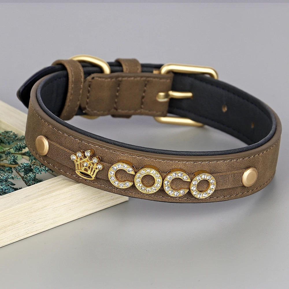 Personalized Bling Leather Collar