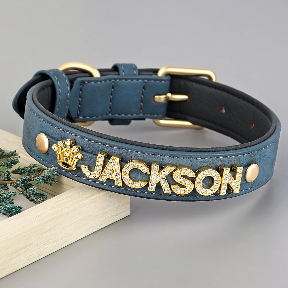 Personalized Bling Leather Collar
