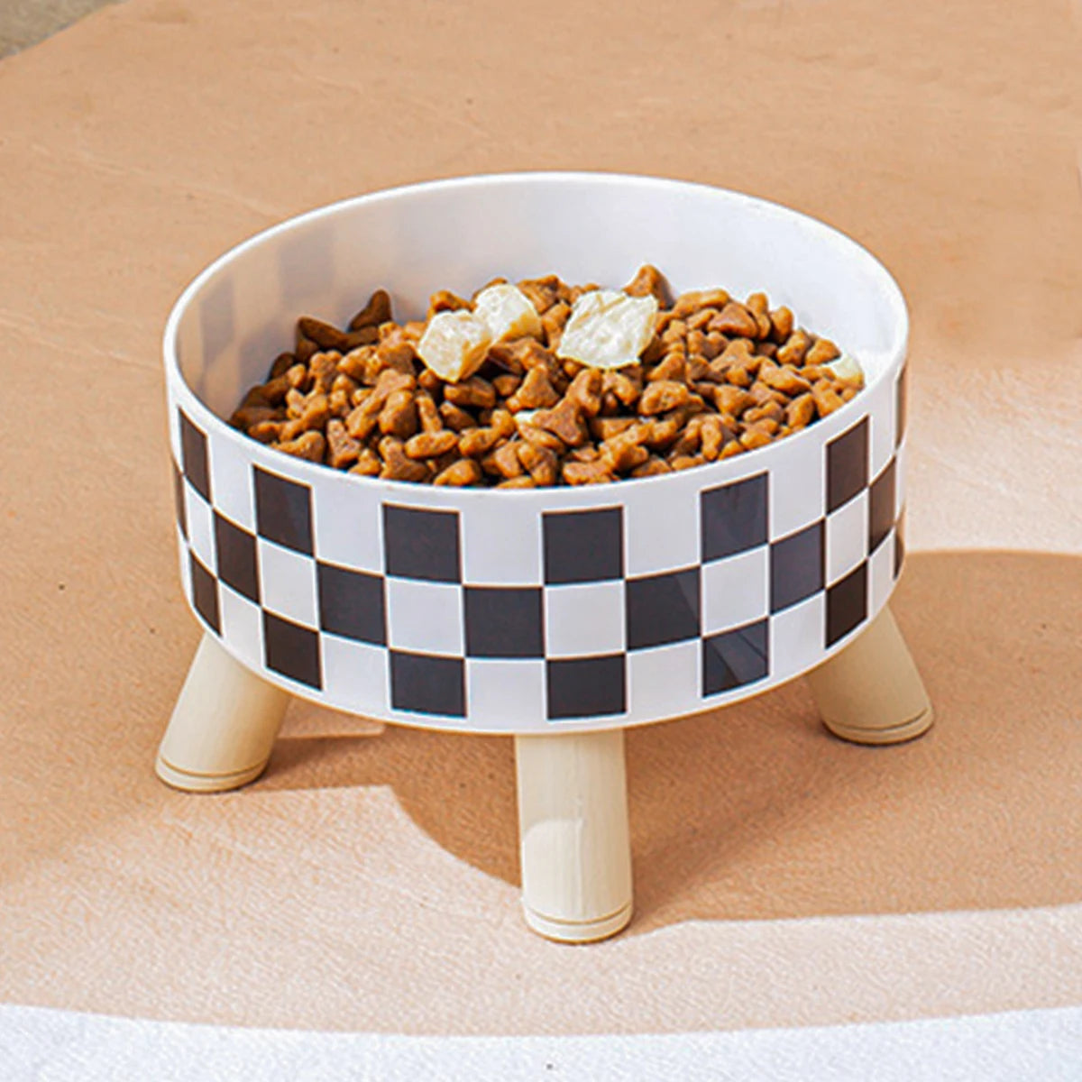 Checkerboard + PolkaDot Raised Feeder Bowl