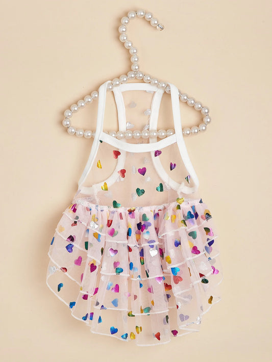 Heart Print Mesh Princess Dress