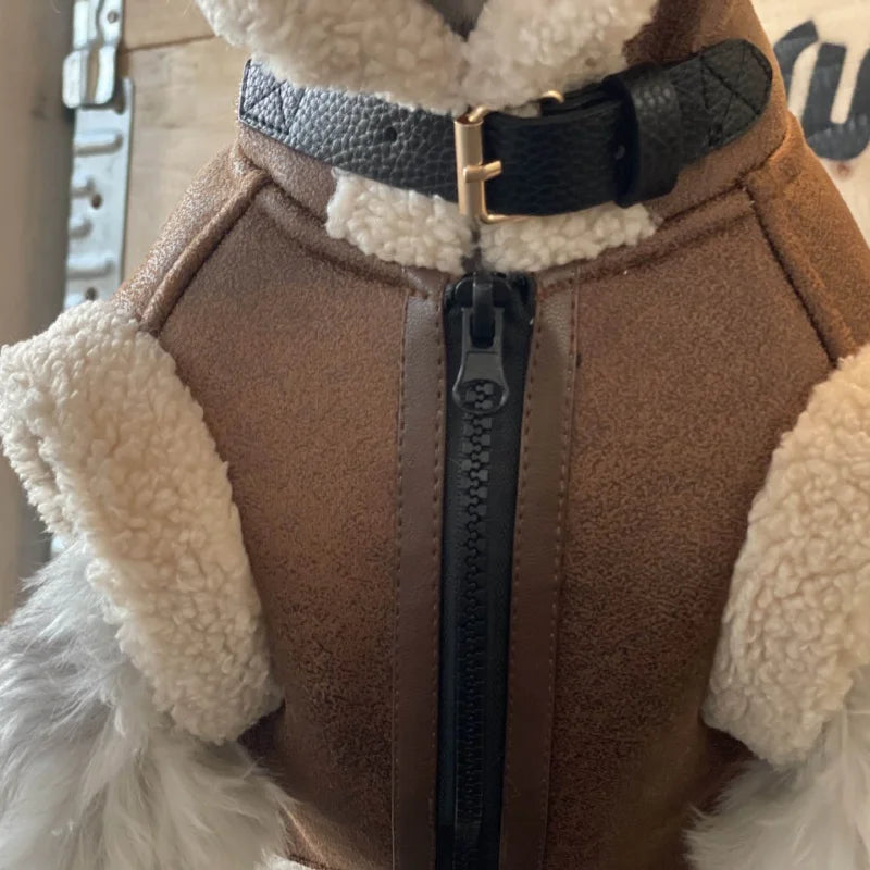 Faux Leather Dog Biker Jacket with Fur Trim