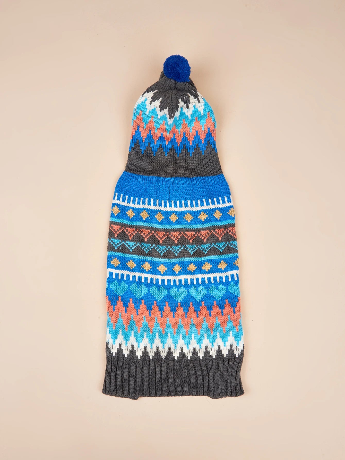 Striped Dog Sweater with Fuzz Ball Hood