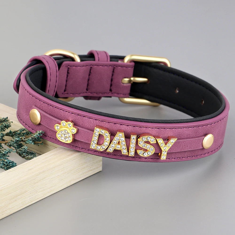 Personalized Bling Leather Collar
