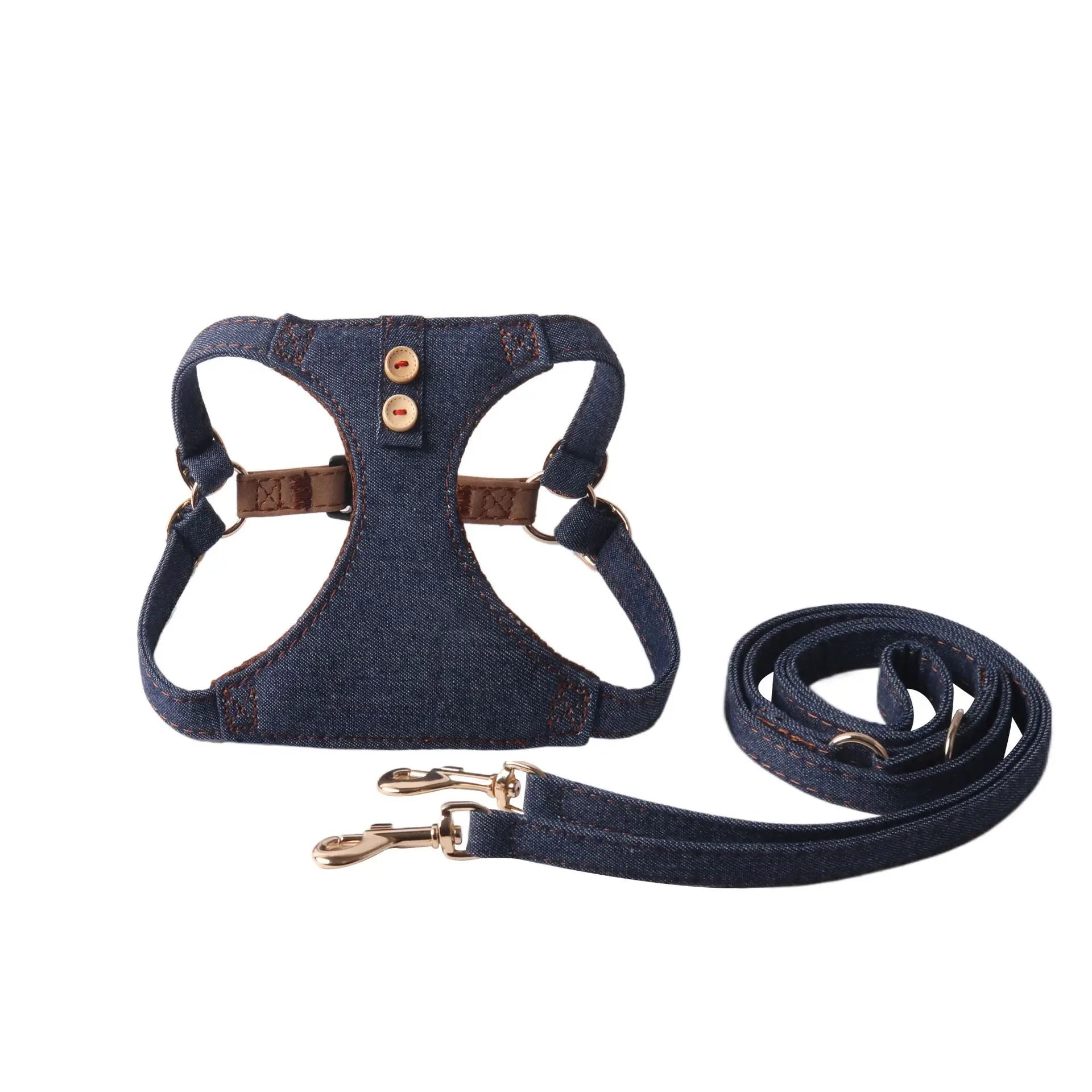 The City Pup Denim Harness Set