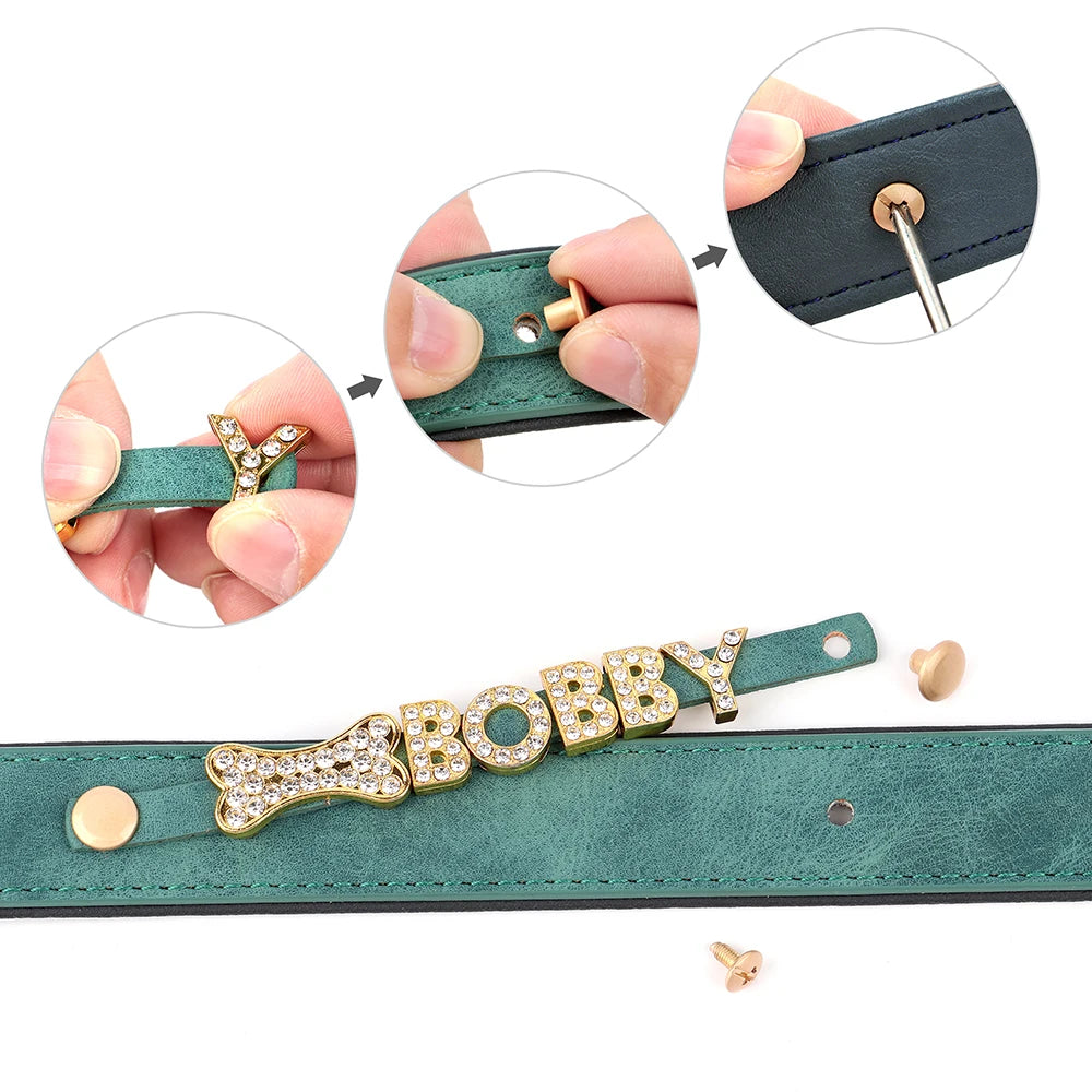 Personalized Bling Leather Collar