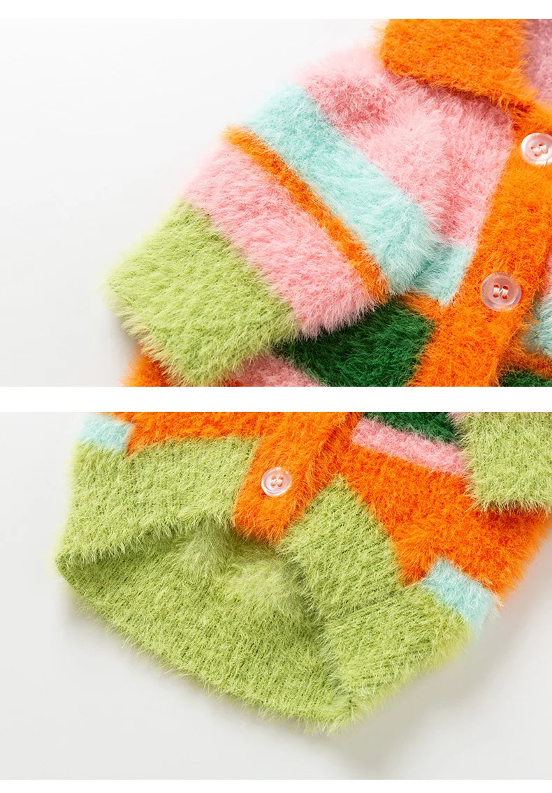 Stripe Plush Collar Sweater