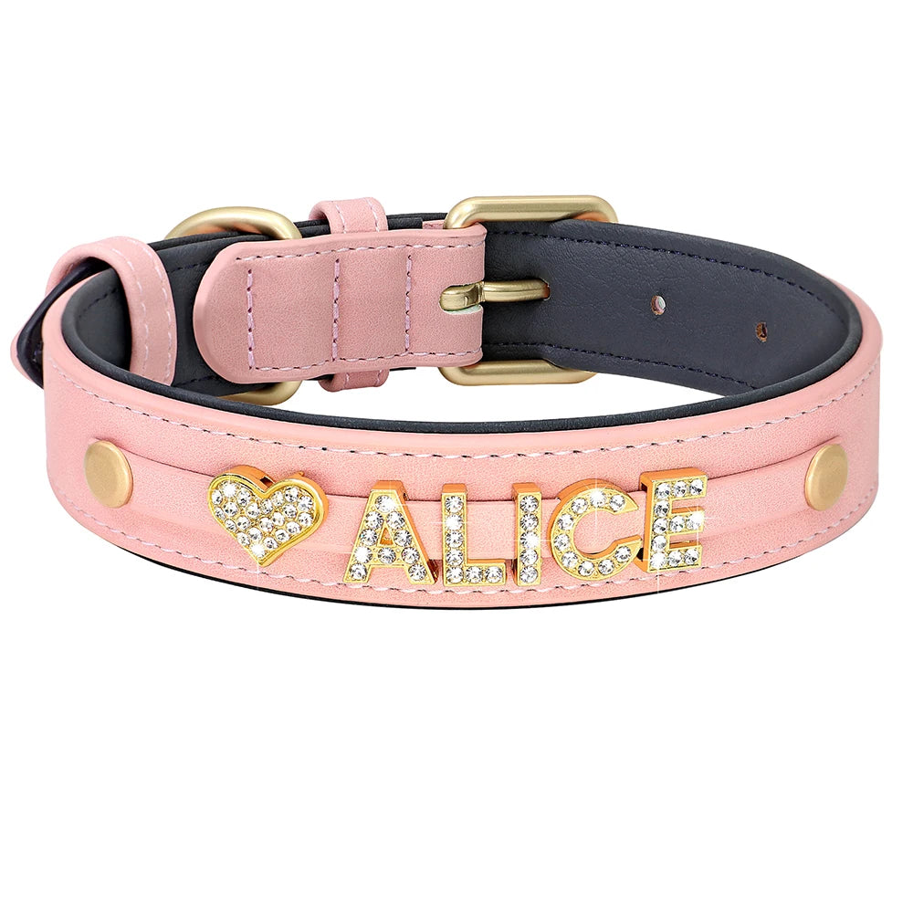 Personalized Bling Leather Collar
