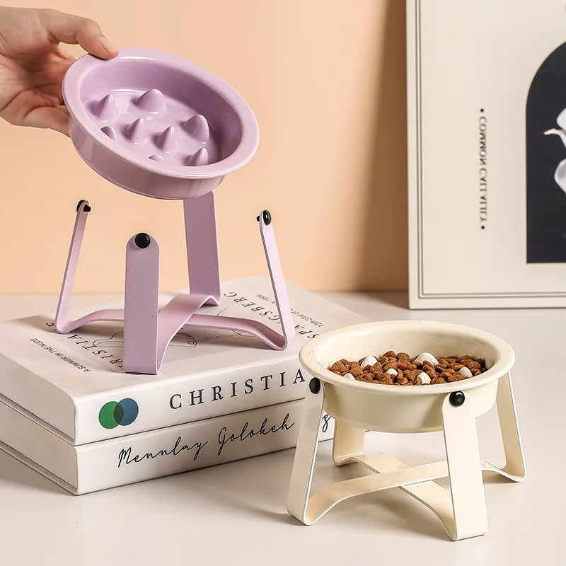 Elevated Ceramic Slow Feeder Dog Bowl