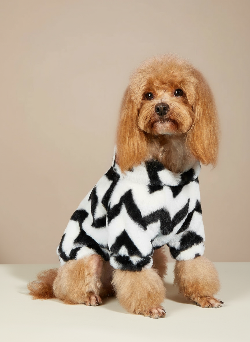 Zigzag Print Fluffy Dog Hoodie