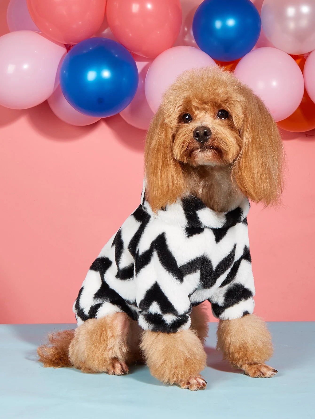 Zigzag Print Fluffy Dog Hoodie